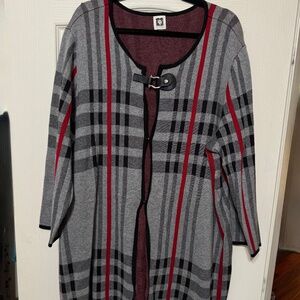 Anne Klein Plaid Long Sweater Cardigan